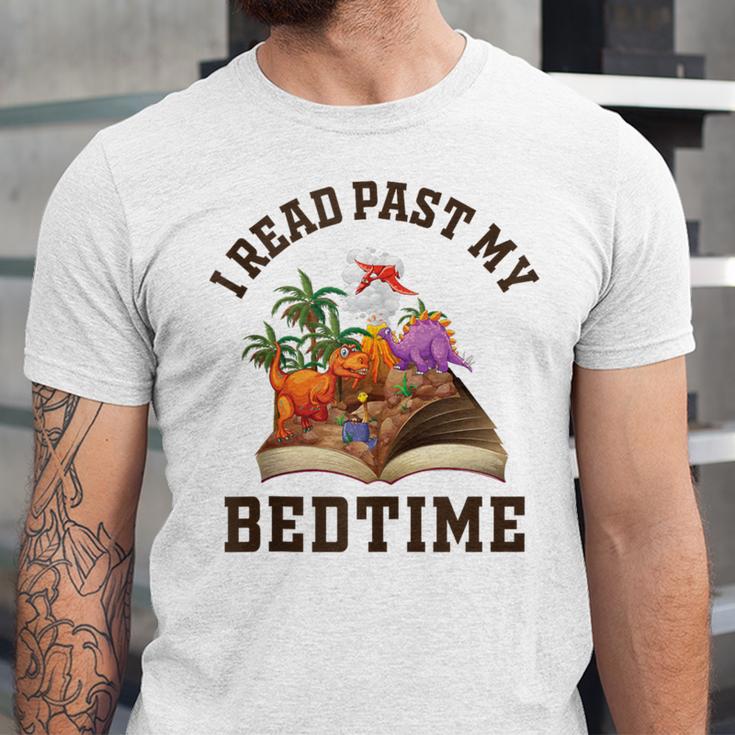 I Read Past My Bedtime Reading Dinosaur Book Lover Unisex Jersey T-Shirt I Read Past My Bedtime Reading Dinosaur Book Lover Unisex Jersey T-Shirt