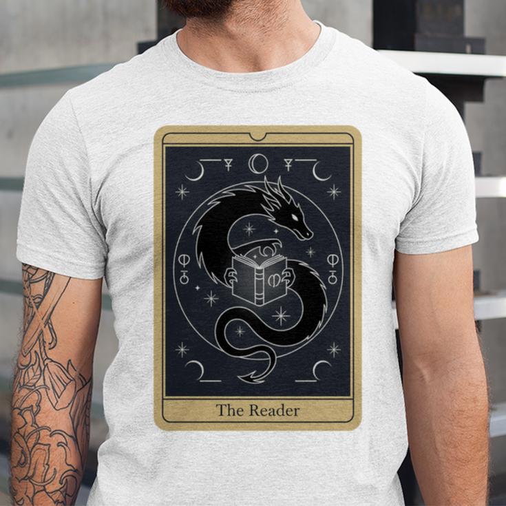The Reader Tarot Card Mystic Dragon Book Magic Unisex Jersey T-Shirt