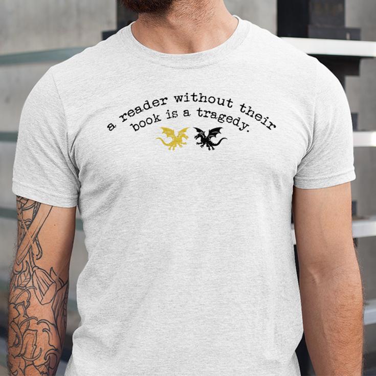 Reader Without a Book Is Tragedy Dragon Bookworm Unisex Jersey T-Shirt
