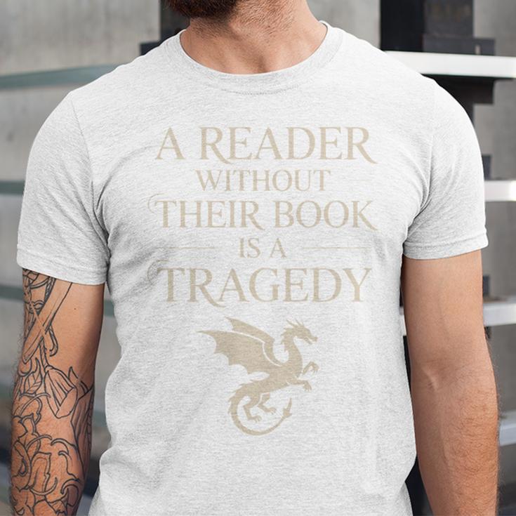 A Reader Without Their Book Is Tragedy Vintage Book Quote Unisex Jersey T-Shirt