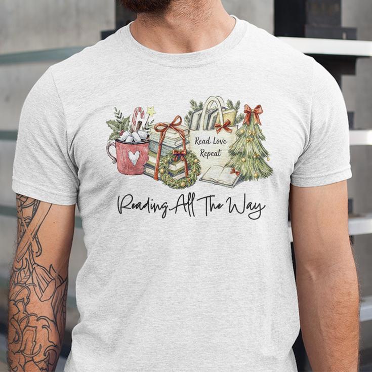 Reading All The Way Christmas Book Lover For Women And Teens Unisex Jersey T-Shirt