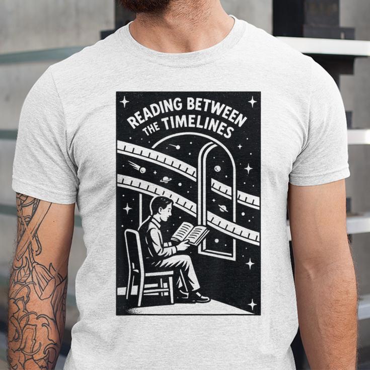 Reading Between The Timelines Time Travel Books Unisex Jersey T-Shirt