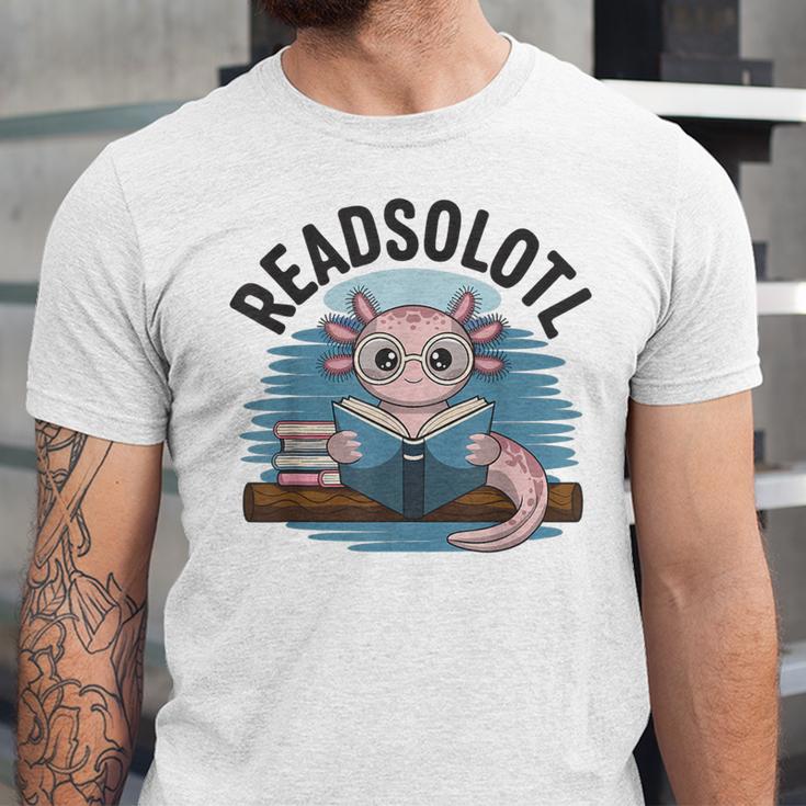 Readsolotl Book Lover Reading Axolotl Kids Reader Unisex Jersey T-Shirt
