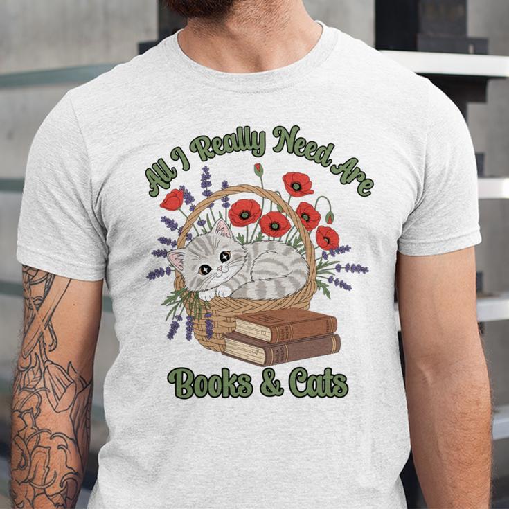 All I Really Need Are Books And Cats Book Lover Tee Unisex Jersey T-Shirt All I Really Need Are Books And Cats Book Lover Tee Unisex Jersey T-Shirt