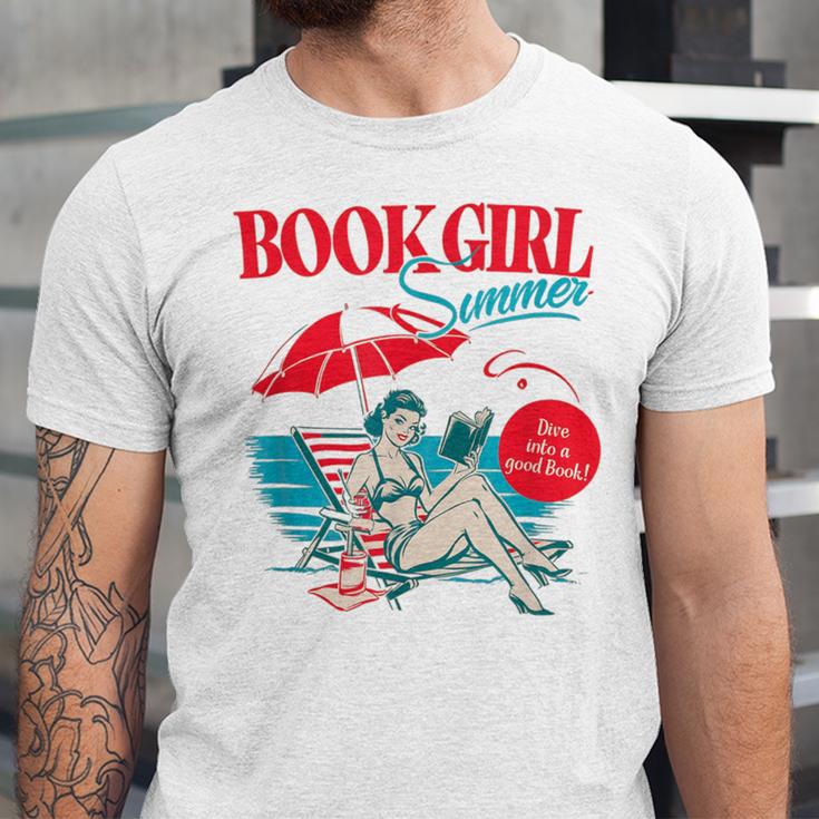 Retro Book Girl Summer For Women Beach Reading Unisex Jersey T-Shirt