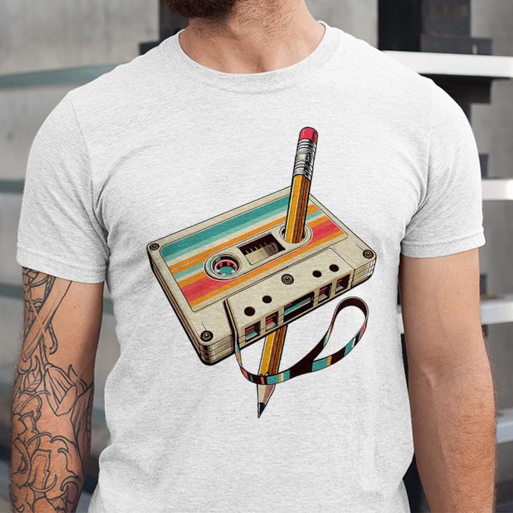 Retro Cassette Tape & Pencil Rewind Nostalgia Party 80s 90s Premium Unisex Jersey T-Shirt