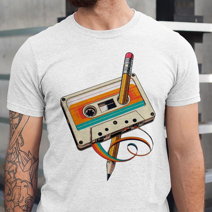 Retro Cassette Tape & Pencil Rewind Nostalgia Party 80s 90s Unisex Jersey T-Shirt