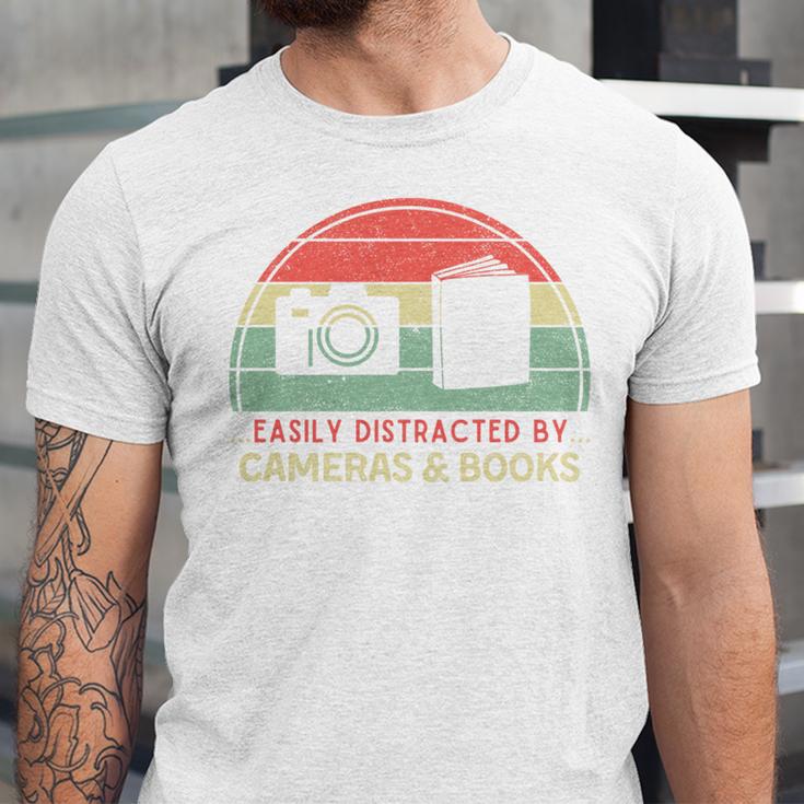 Retro Easily Distracted By Cameras & Books Photography Unisex Jersey T-Shirt Retro Easily Distracted By Cameras & Books Photography Unisex Jersey T-Shirt