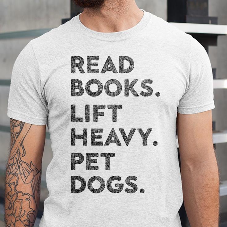 Retro Gym Book Lover Read Books Lift Heavy Pet Dogs Unisex Jersey T-Shirt