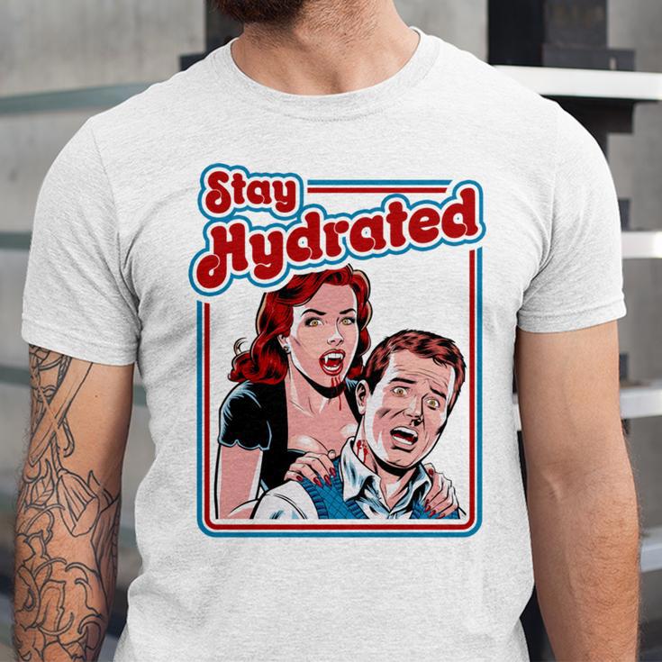 Retro Vampire Book Cover Style Stay Hydrated Halloween Unisex Jersey T-Shirt Retro Vampire Book Cover Style Stay Hydrated Halloween Unisex Jersey T-Shirt