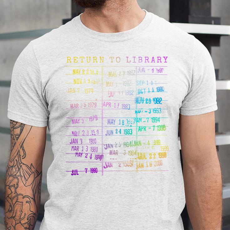 Return To Library Card Book Due Date Bookish Rainbow Reading Unisex Jersey T-Shirt