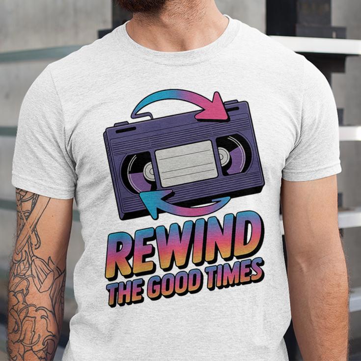 Rewind Good Times Retro VHS Tape Nostalgia 80s 90s Premium Tri-Blend Unisex Jersey T-Shirt