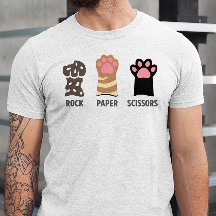 Rock Paper Scissors Hand Game Cute Paw Cat Introvert Unisex Jersey T-Shirt