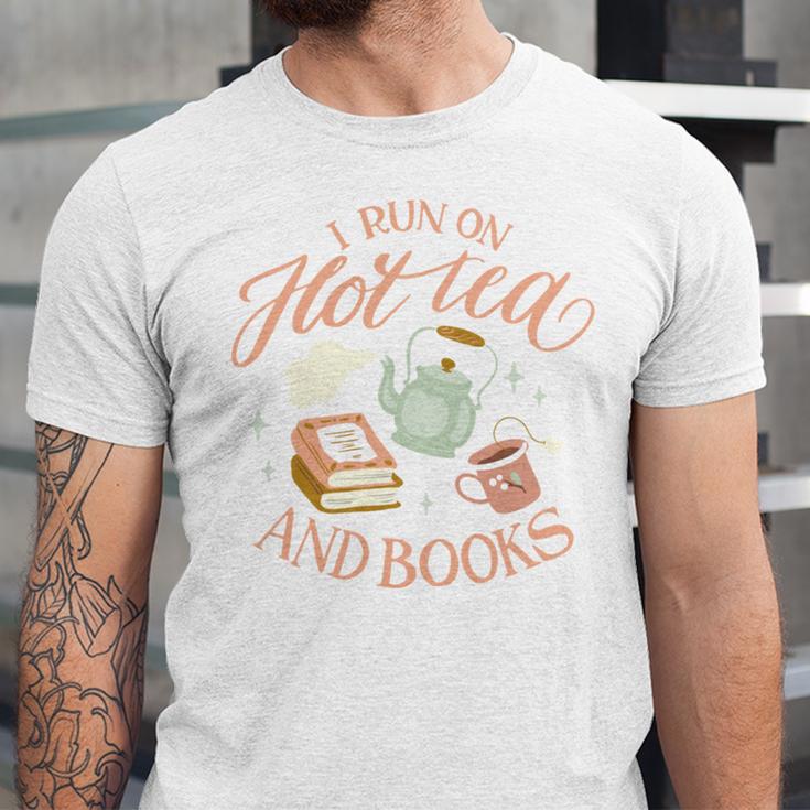I Run ON HOT Tea & Books Reader Reading Meme Unisex Jersey T-Shirt