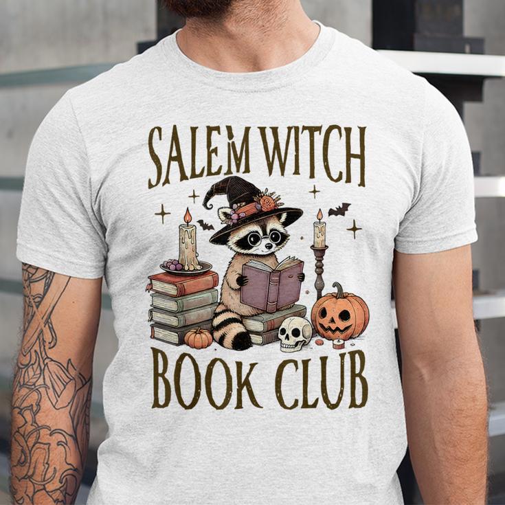 Salem Witch Book Club Raccoon Reading Unisex Jersey T-Shirt