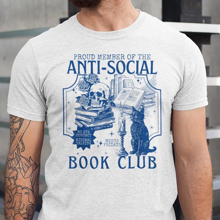 Sarcastic Anti Social Book Club Cat Skull Book Lover Unisex Jersey T-Shirt Sarcastic Anti Social Book Club Cat Skull Book Lover Unisex Jersey T-Shirt