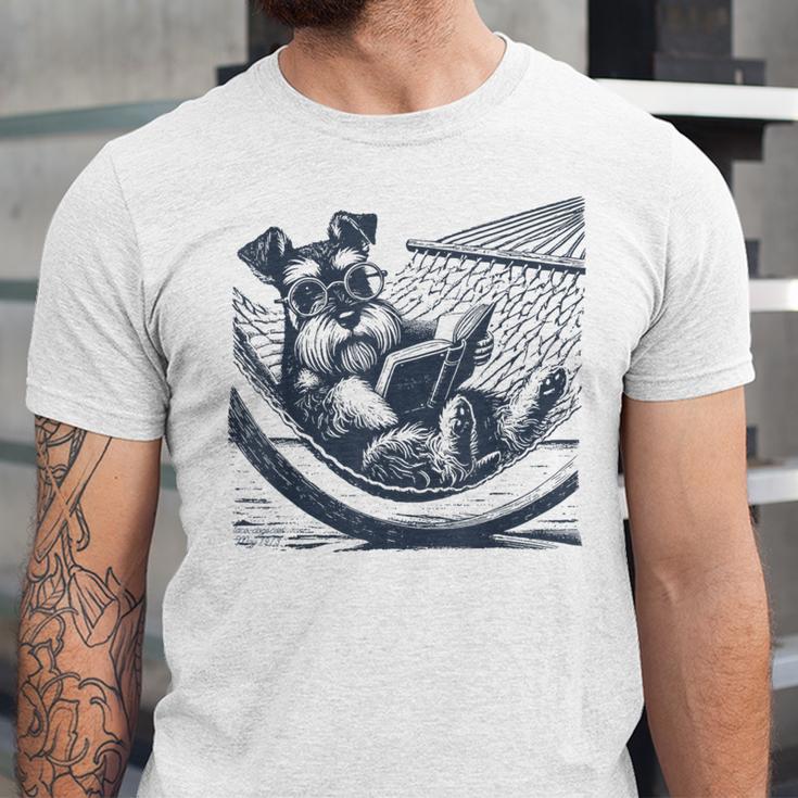 Schnauzer Hammock Reading Book Schnauzer Glasses Unisex Jersey T-Shirt
