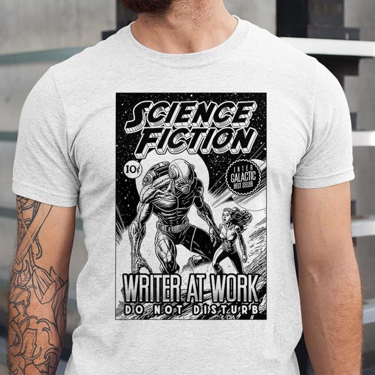 Science Fiction Writer At Work Vintage Book Cover Unisex Jersey T-Shirt