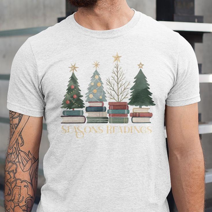 Seasons Readings Christmas Tree Book Lover Unisex Jersey T-Shirt Seasons Readings Christmas Tree Book Lover Unisex Jersey T-Shirt
