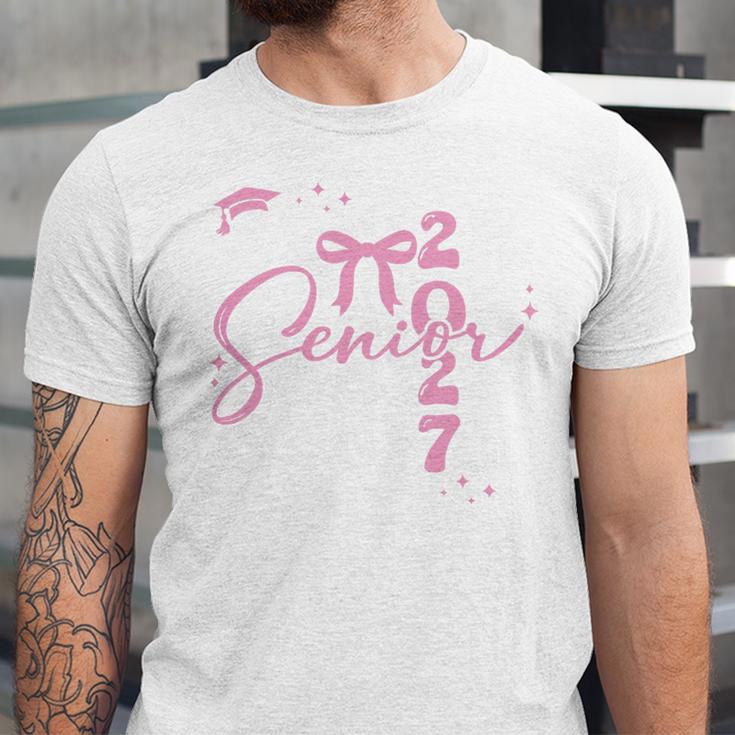 Senior 2027 Class Of 2027 Coquette Pink Bow Graduation 2027 Premium Tri-Blend Unisex Jersey T-Shirt