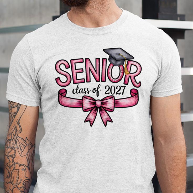 Senior Class Of 2027 Coquette Pink Bow Graduation 2027 Women Unisex Jersey T-Shirt