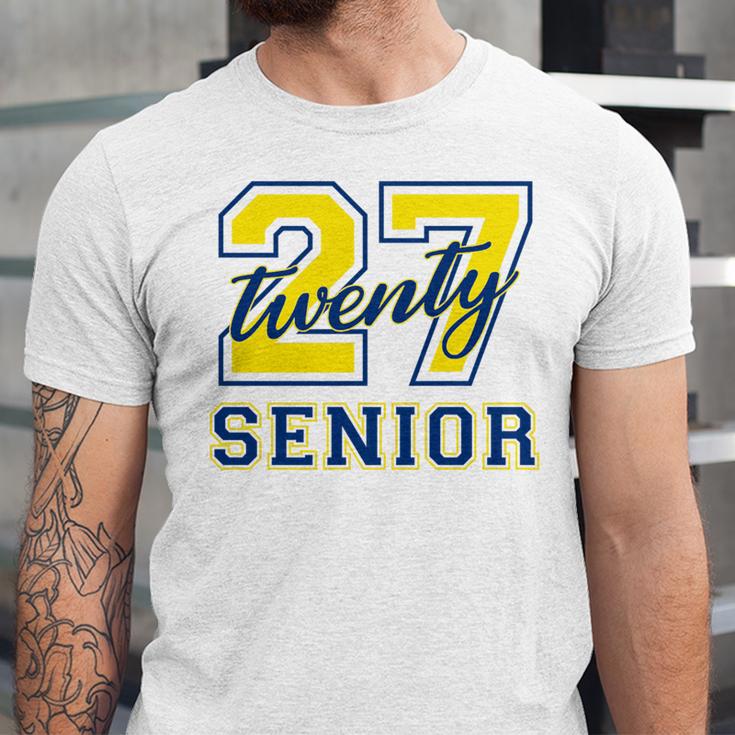 Senior Class Of 2027 Graduation Yellow And Blue On The Back Premium Tri-Blend Unisex Jersey T-Shirt