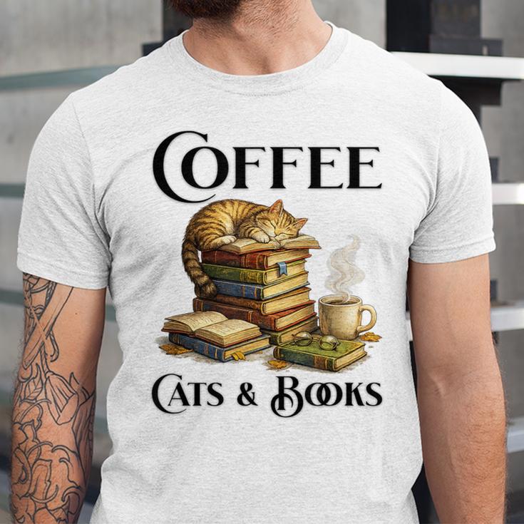 Sleeping Cat And Books With Coffee Lover Unisex Jersey T-Shirt