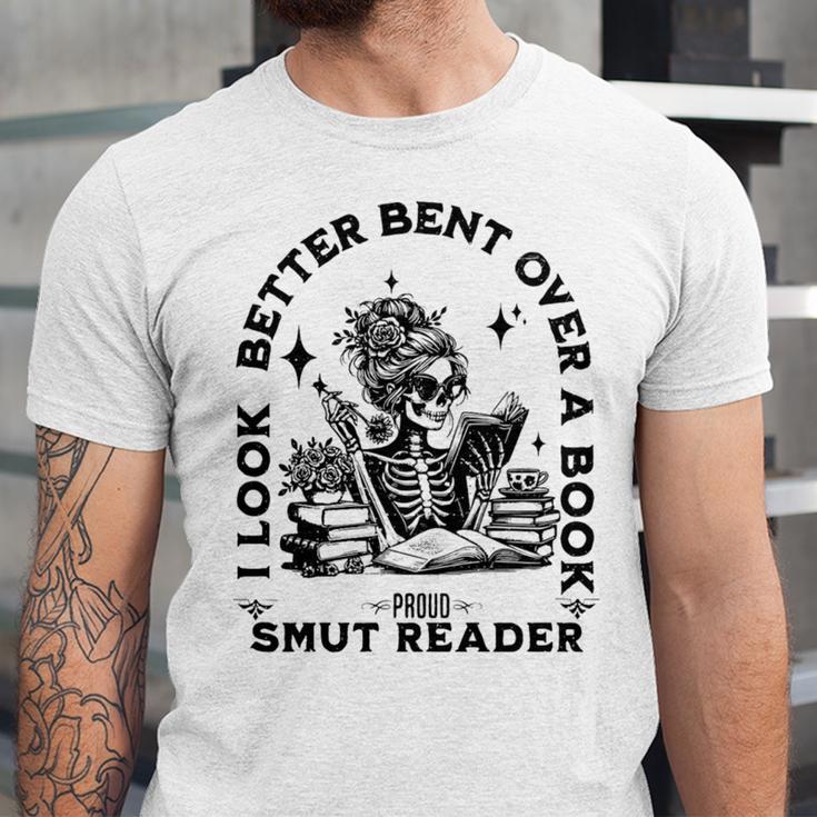 Smut Reader Skeleton Book Lover Dark Humor Art Premium Tri-Blend Unisex Jersey T-Shirt