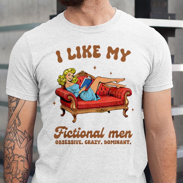 Smutty Book Lover I Like My Fictional Men Spicy Book Unisex Jersey T-Shirt Smutty Book Lover I Like My Fictional Men Spicy Book Unisex Jersey T-Shirt