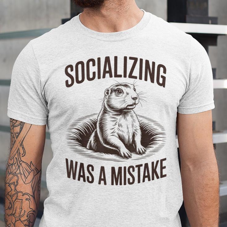 Socializing Was a Mistake Prairie Dog Introverts Humor Unisex Jersey T-Shirt Socializing Was a Mistake Prairie Dog Introverts Humor Unisex Jersey T-Shirt
