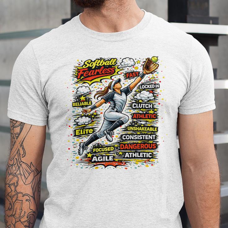 Softball Outfielder Best Traits Brave Retro Comic Book Art Premium Tri-Blend Unisex Jersey T-Shirt