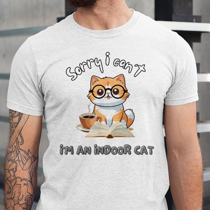 Sorry I Can't Indoor Cat Top For Introvert With Coffee Book Unisex Jersey T-Shirt Sorry I Can't Indoor Cat Top For Introvert With Coffee Book Unisex Jersey T-Shirt