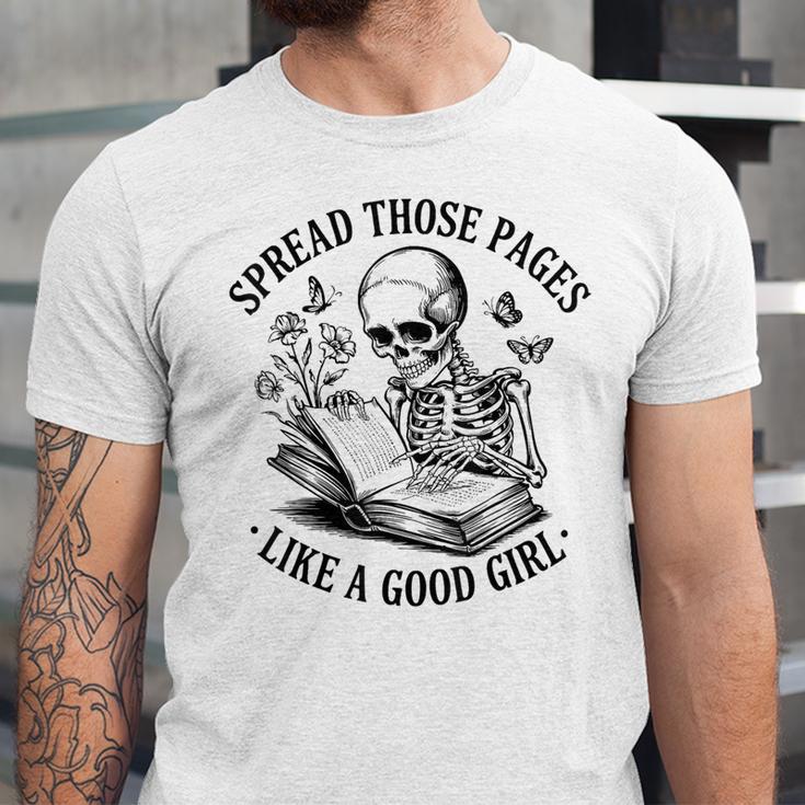 Spread Those Pages Like A Good Girl Skeleton Floral Book Unisex Jersey T-Shirt Spread Those Pages Like A Good Girl Skeleton Floral Book Unisex Jersey T-Shirt