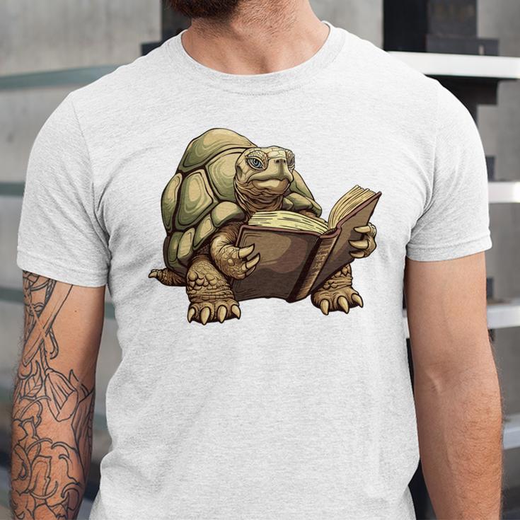 Sulcata Tortoise Reading A Book Unisex Jersey T-Shirt Sulcata Tortoise Reading A Book Unisex Jersey T-Shirt