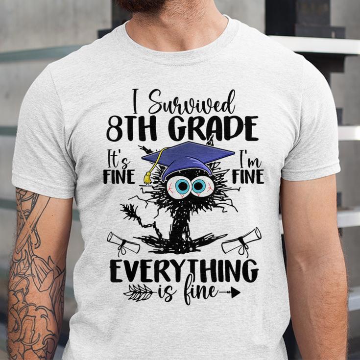 I Survived 8th Grade Graduated Cat Graduation Unisex Jersey T-Shirt