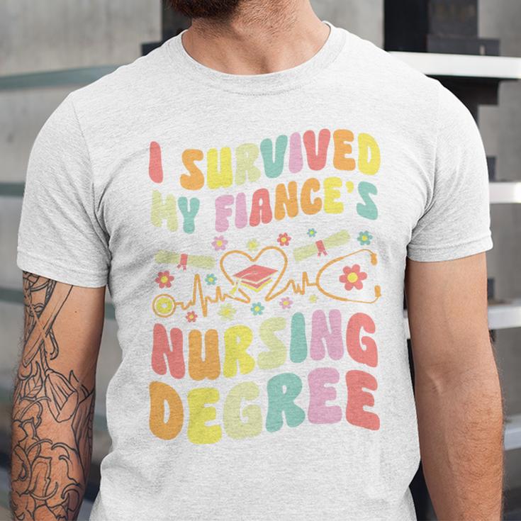 i Survived My Fiance's Nursing Degree Graduation Groovy Premium Unisex Jersey T-Shirt