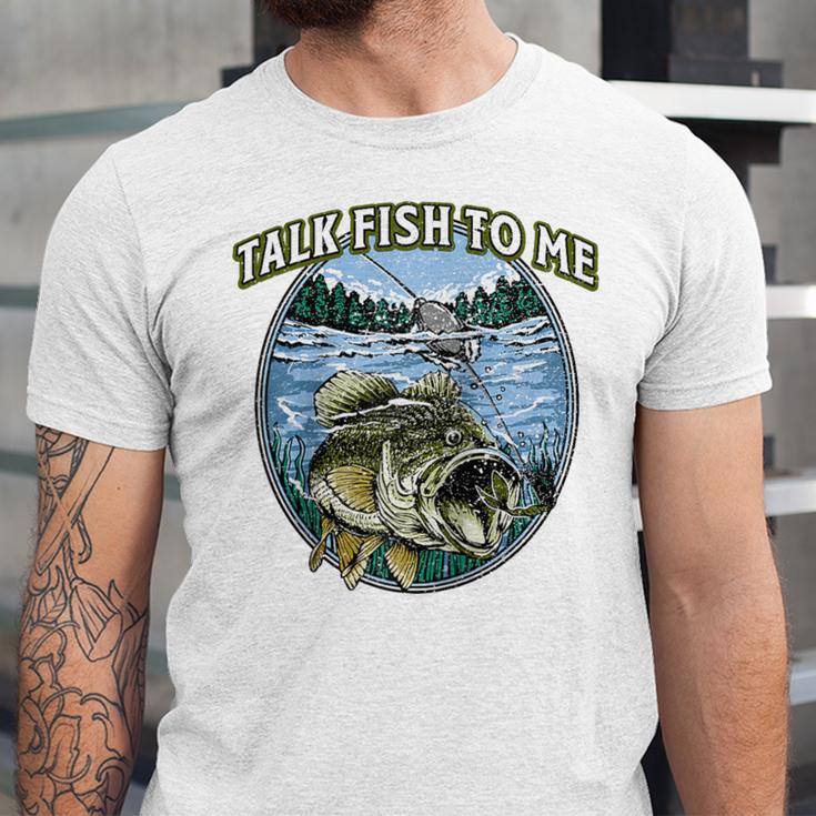 Talk Fish To Me Introvert Fishing Antisocial Fisherman Raglan Baseball Tee Unisex Jersey T-Shirt