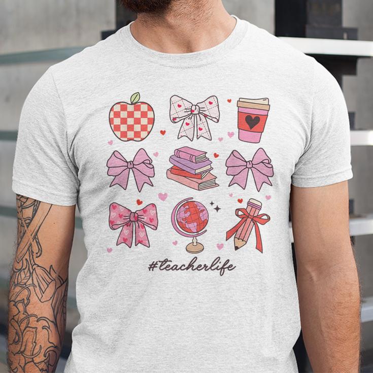 Valentine Teacher Cute Bows Apple Globe Pencil Books Art Unisex Jersey T-Shirt