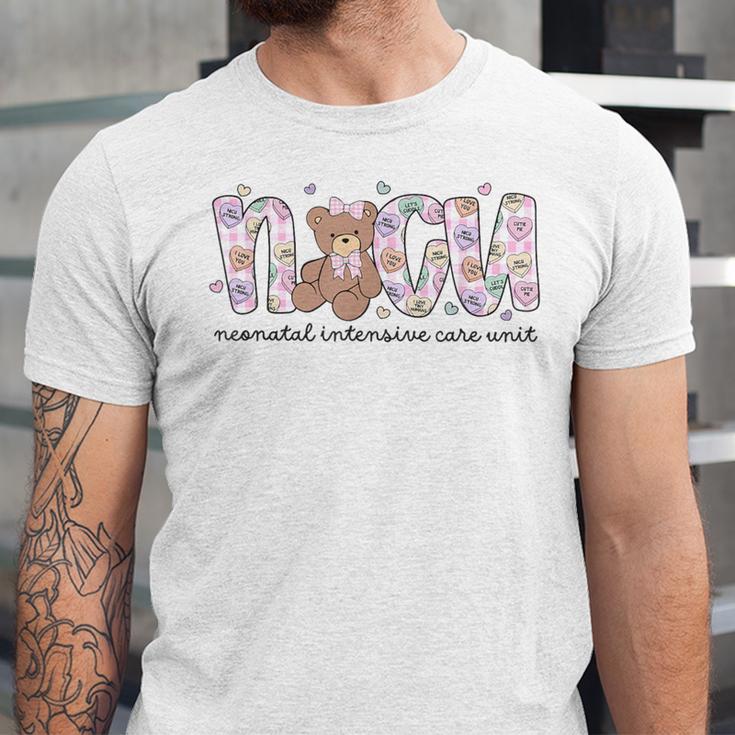 Valentines Day NICU Nurse Cute Bear Neonatal ICU Graduation Unisex Jersey T-Shirt