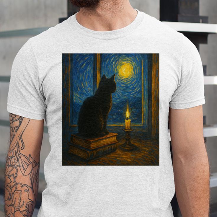 Van Gogh Starry Night Art Cat And Book Lovers Premium Tri-Blend Unisex Jersey T-Shirt
