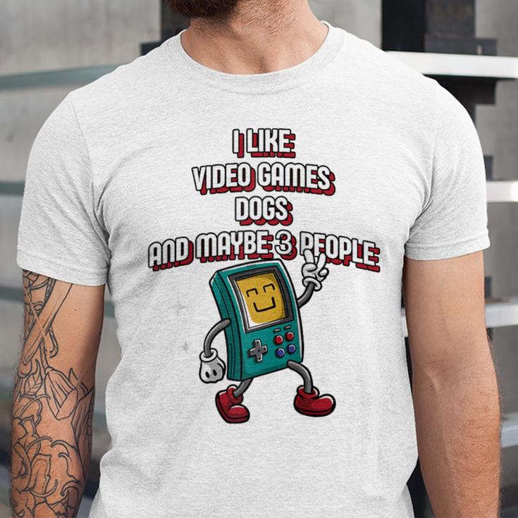 I Like Video Games Dogs And Maybe 3 People Gamer Introvert Raglan Baseball Tee Unisex Jersey T-Shirt I Like Video Games Dogs And Maybe 3 People Gamer Introvert Raglan Baseball Tee Unisex Jersey T-Shirt