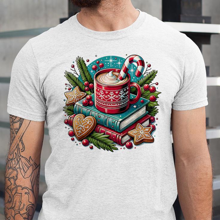 Vintage Cozy Winter Hot Cocoa Books Gingerbread Book Lovers Unisex Jersey T-Shirt