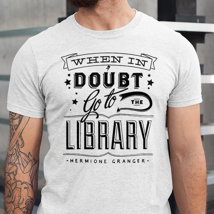 When In Doubt Go To The Library Teacher Vintage Book Lovers Unisex Jersey T-Shirt