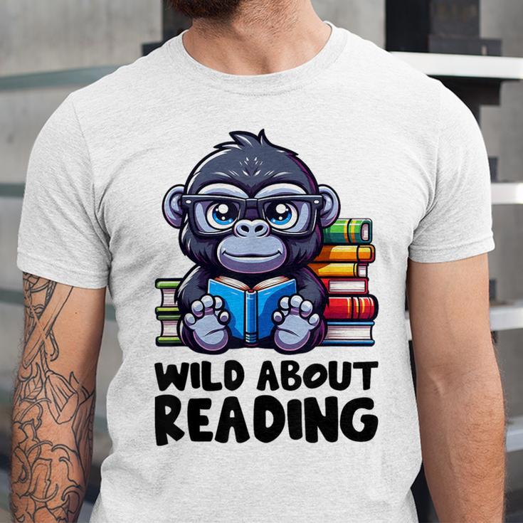 Wild About Reading Book Lover Gorilla Unisex Jersey T-Shirt
