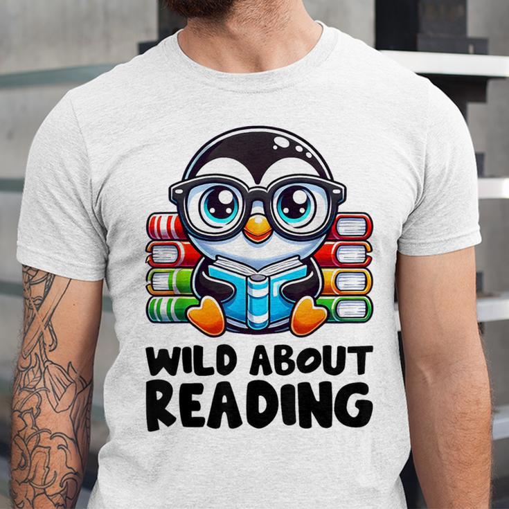 Wild About Reading Book Lover Penguin Unisex Jersey T-Shirt Wild About Reading Book Lover Penguin Unisex Jersey T-Shirt