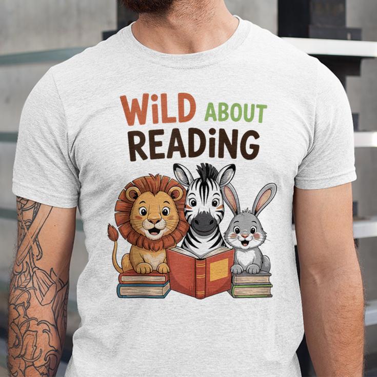 Wild About Reading Zoo Animals For Bookworm Book Reader Unisex Jersey T-Shirt Wild About Reading Zoo Animals For Bookworm Book Reader Unisex Jersey T-Shirt