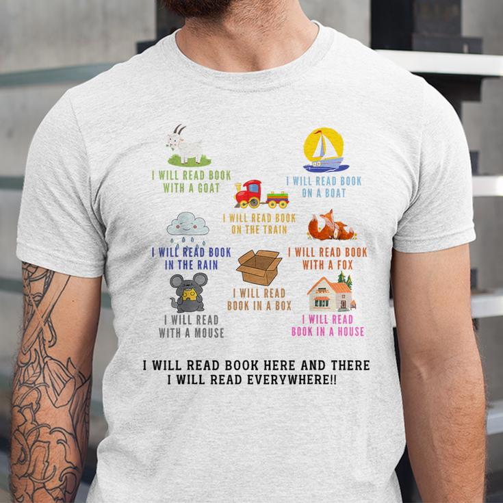 I Will Read Books On A Boat And Everywhere Reading Teachers Unisex Jersey T-Shirt I Will Read Books On A Boat And Everywhere Reading Teachers Unisex Jersey T-Shirt