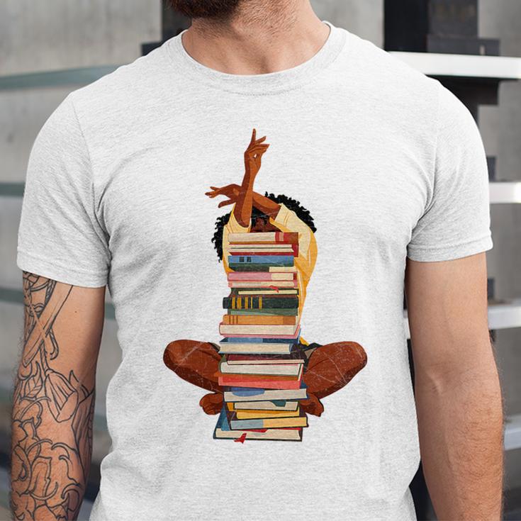 Woman And Books Stack Afro Girl Book Lover Premium Tri-Blend Unisex Jersey T-Shirt