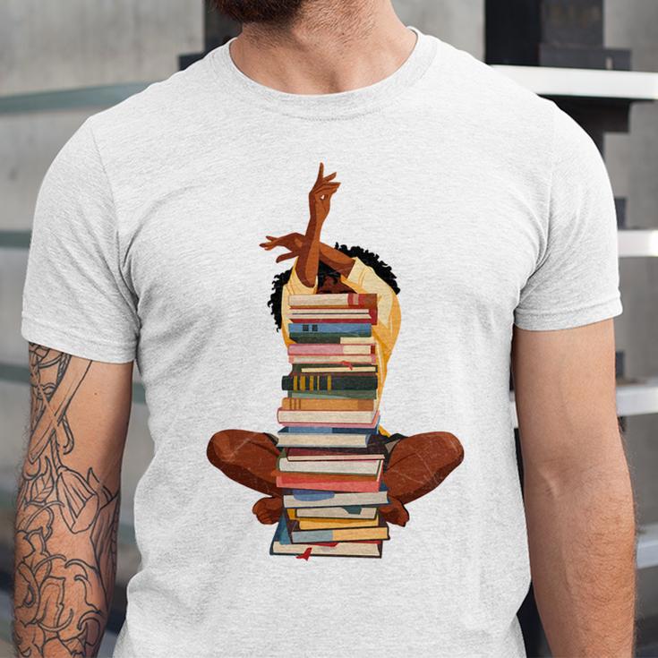 Woman And Books Stack Afro Girl Book Lover Unisex Jersey T-Shirt Woman And Books Stack Afro Girl Book Lover Unisex Jersey T-Shirt