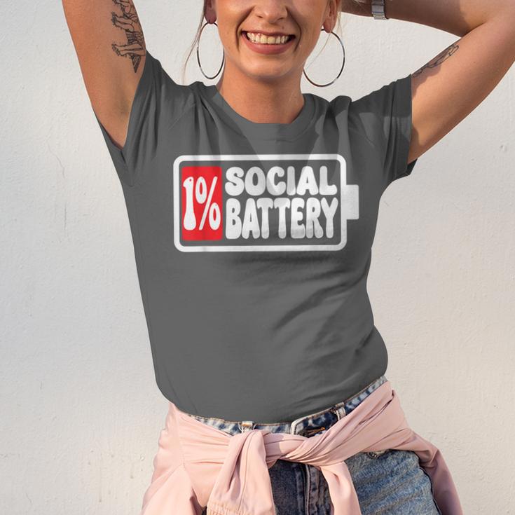 1 Social Battery Sarcastic Introverted Men Women Unisex Jersey T-Shirt